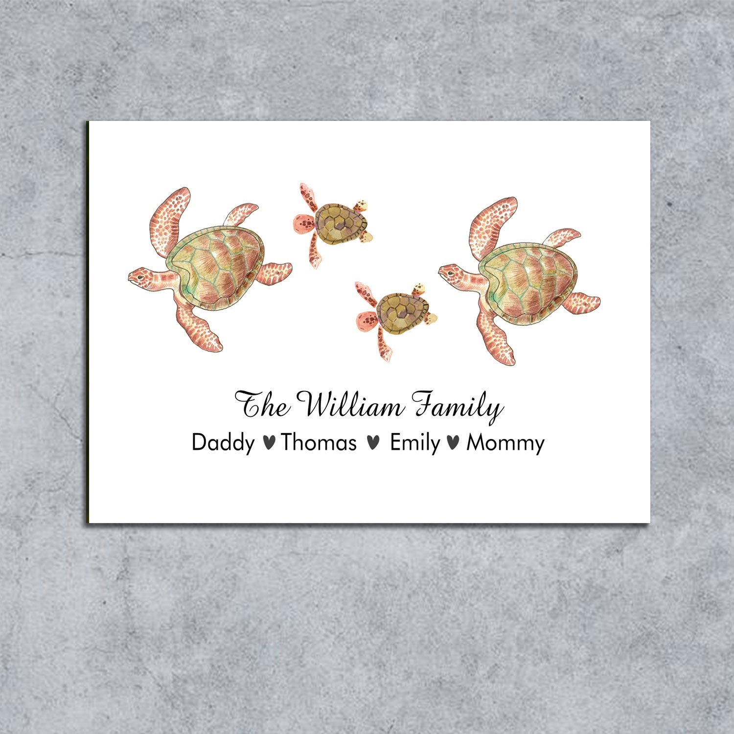 Family Turtle Graphics Sea Turtle Family Art Print Canvas, Personalized Family Print, Custom ...