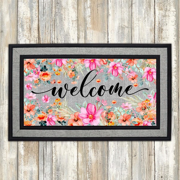 Welcome Flowers  Doormat Png, Front Doormat Sublimation Design Download, Rug PNG, Rug Designs, Doormat PNG File