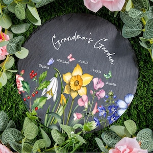 Custom Grandma&#39;s Garden Stone Decor With Kids Names, Personalized Birth Month Flower Garden Stone, Birthday, Mother&#39;s Day Gift Mom Grandma