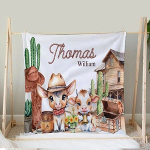 Western Cowboy Baby Personalized Blanket, Fleece Sherpa Baby Blanket Gift, Toddler Blanket, Baby Room Decor, Toddler Birthday Gift
