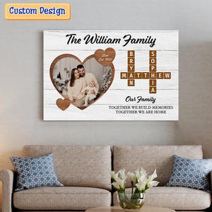Custom Photo Crossword Scrabble Family Names Canvas, Family Name Sign, Custom Letter Scrabble Tiles, Gift for Lovers Dad Mom Grandparent
