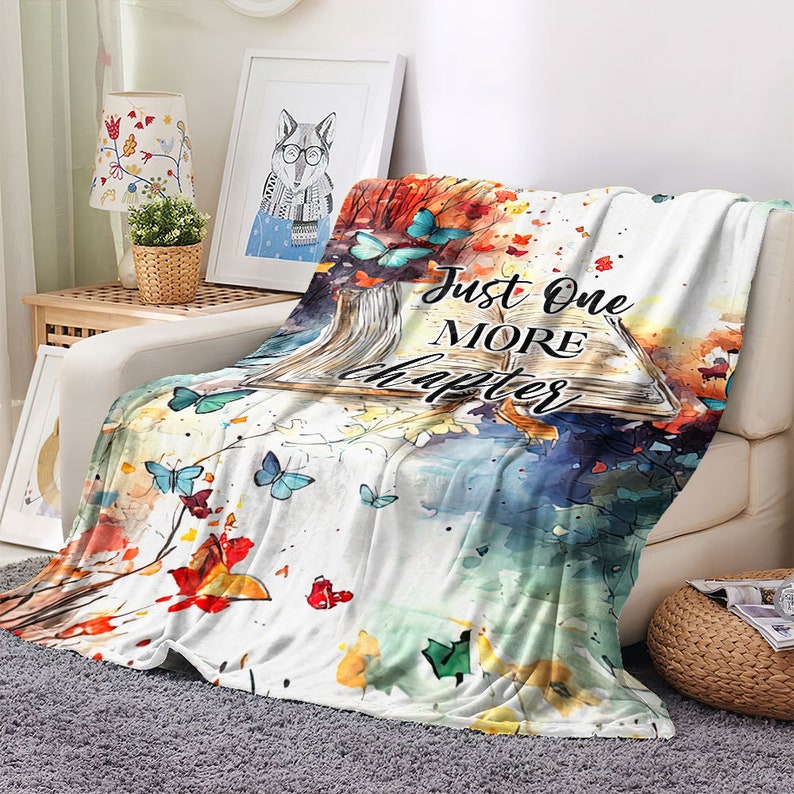 Just One More Chapter Sherpa Fleece Blanket, Butterflies Book Lovers