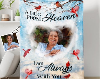 I'm Always With You Custom Photo Memorial Sherpa Fleece Blanket Gift for Family Members, Flannel Throw Blanket, Bereavement Gifts For Mom