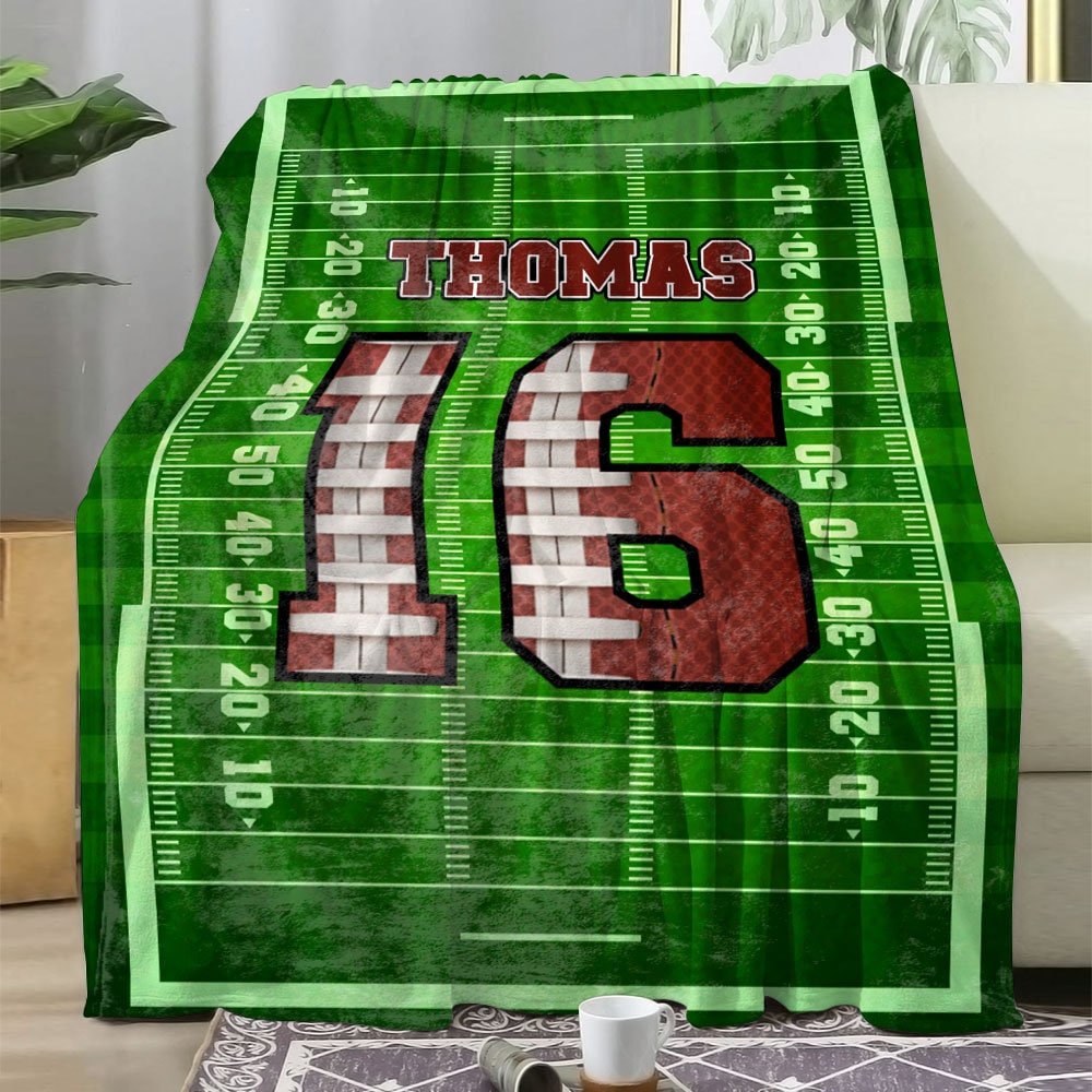 Personalized Football Blanket With Name & Number, Football Gift, Gift For Son Dad Husband Boyfriend Player, Football Team Gift, Custom Gift