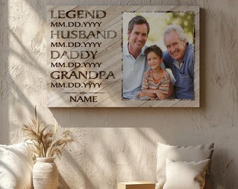 Legend Husband Daddy Grandpa Customized Canvas, Happy Father's Day Gift From Daughter Son, Personalized Dad's Photo Canvas