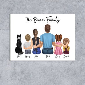 Custom Family Portrait with Pets, Christmas Gift for Mom Dad from Daughter Son, Personalized Wall Art Illustration, Mother Birthday Gift