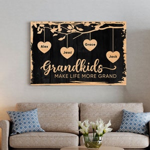 Grandkids Make Life Grand Canvas, Gift for Grandparents, Personalized Gift for Grandmother and Grandfather, Vintage Grandparents Gift