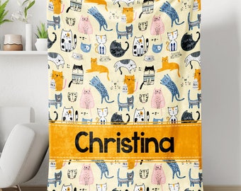 Colorful Cat Breeds Baby Personalized Blanket, Fleece Sherpa Baby Blanket Gift, Toddler Blanket, Baby Room Decor, Toddler Birthday Gift
