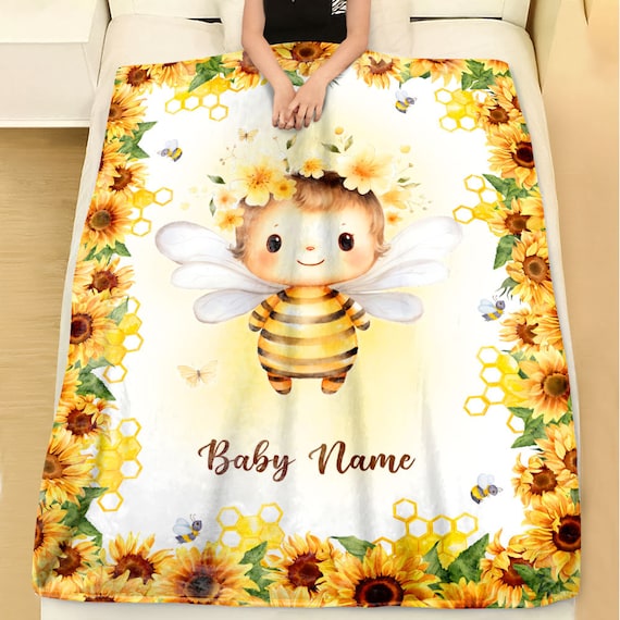 Baby Bee Blanket, Personalized Baby Blanket With Name, Blanket