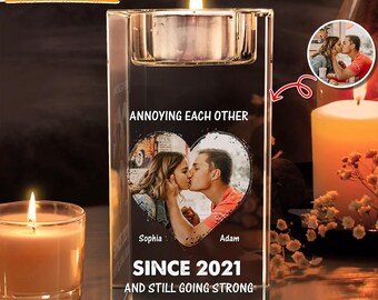 Custom Couple Candle Holder with Photo & Year, Funny Romantic Tealight Gift,Anniversary Keepsake, Personalized Gift for Boyfriend Girlfriend
