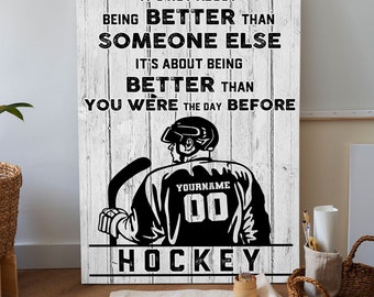 Personalized Ice Hockey Canvas, Motivational Quote Wall Art Print, Custom Framed Canvas, Hockey Gift for Dad, Husband, Boyfriend, Son