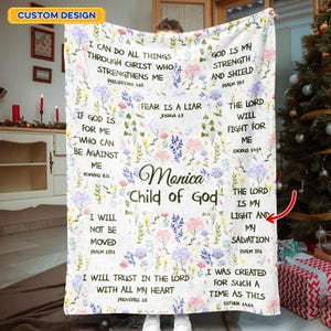Child of God Floral Blanket, Personalized Faith Blanket, Christian Blanket, Religious Blanket, Bible Verse Blanket, Christmas Gift for Her