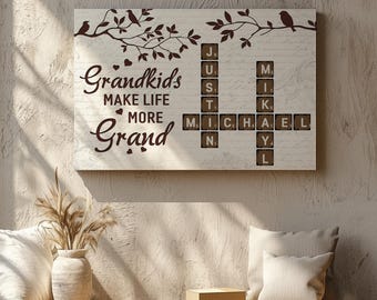 Custom Grandma Gifts, Papa Gifts From Grandkids, Grandkids Make Life Grand Sign, Grandkids Wall Decor, Grandkids Gifts, Grandkids Scrabble