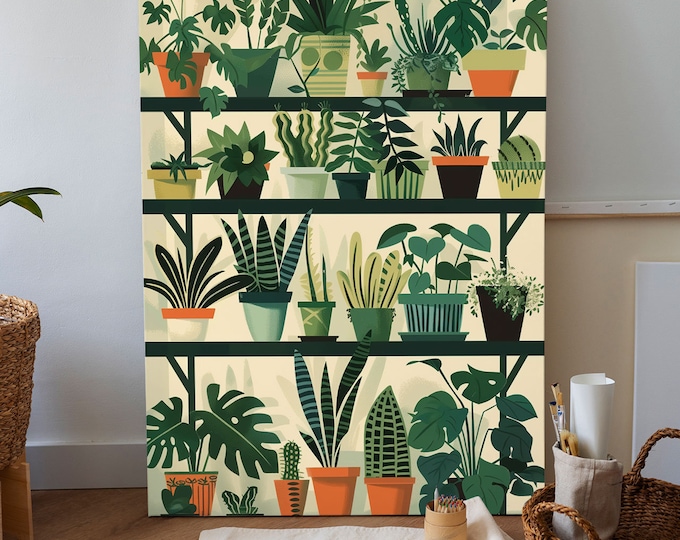 Plants Shelf Canvas Poster, Plant Wall Art, Plant Poster, Botanical Canvas Wall Art, Plant Mom, Crazy Plant Lady Art, Plant Lovers Gift