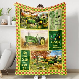 Green Tractor Custom Blanket, Blanket For Farmer, Faith Family Farming Blanket, Tractor Lover Gift, FarmHouse Decor, Father Day Gift