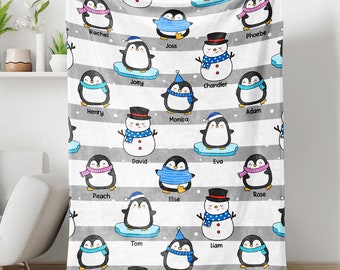 Penguin Baby Blanket, Personalized Baby Blanket With Name, Blanket Gift For Baby, Baby Shower Gift, Newborn Baby Gift, Gift For Baby