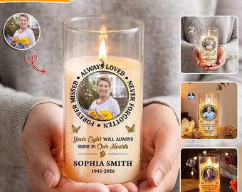 Vela conmemorativa personalizada con foto, recuerdo personalizado en homenaje a una persona fallecida.
