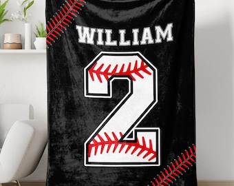 Personalized Baseball Blanket, Custom Name Number Soft Cozy Sherpa Fleece Throw Blankets, Baseball Gift for Dad, Husband, Boyfriend, Son