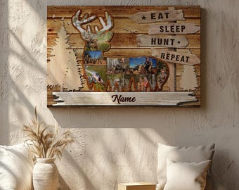 Custom Deer Hunting Collage Canvas Gift Idea For Hunter, Personalized Photo Father's Day Canvas, Gift For Dad From Daughter Son
