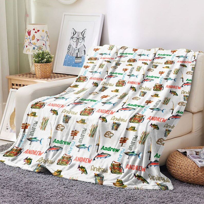 Bass Fishing Bait Print Pattern Hooded Blanket