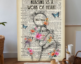 Nursing Is A Work Of Heart Canvas Wall Art, Gift for Couples, Canvas Home Decor, Living Room Wall Hanging, Personalized Wall Print