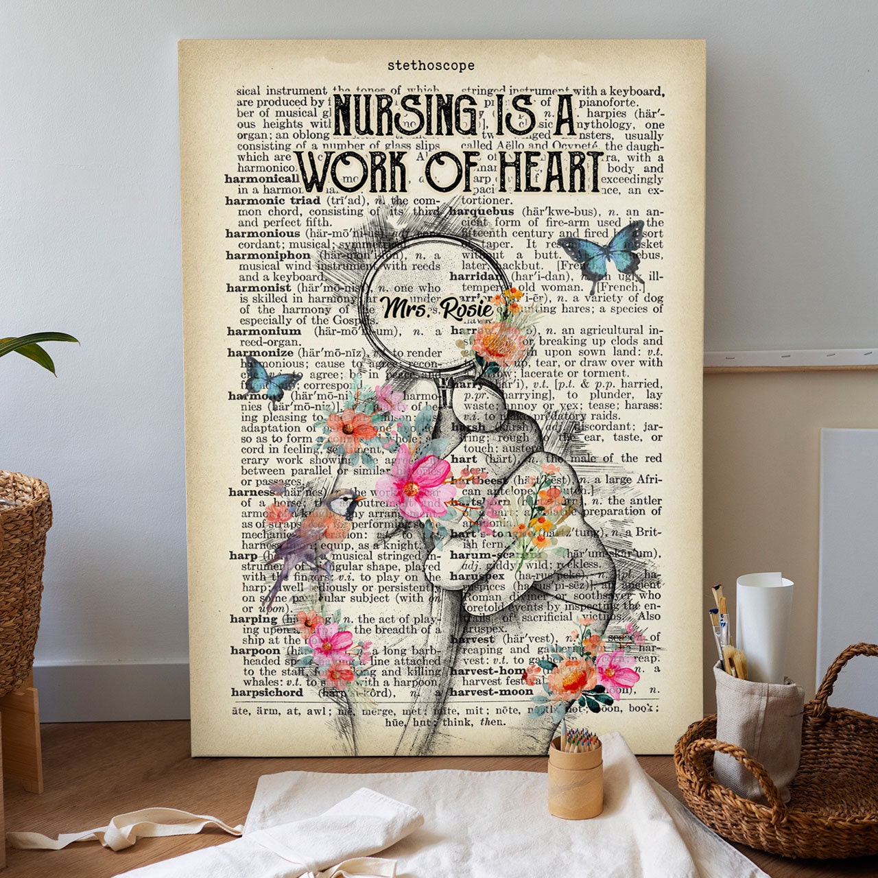 Nursing is A Work of Heart Canvas Wall Art, Gift for Couples