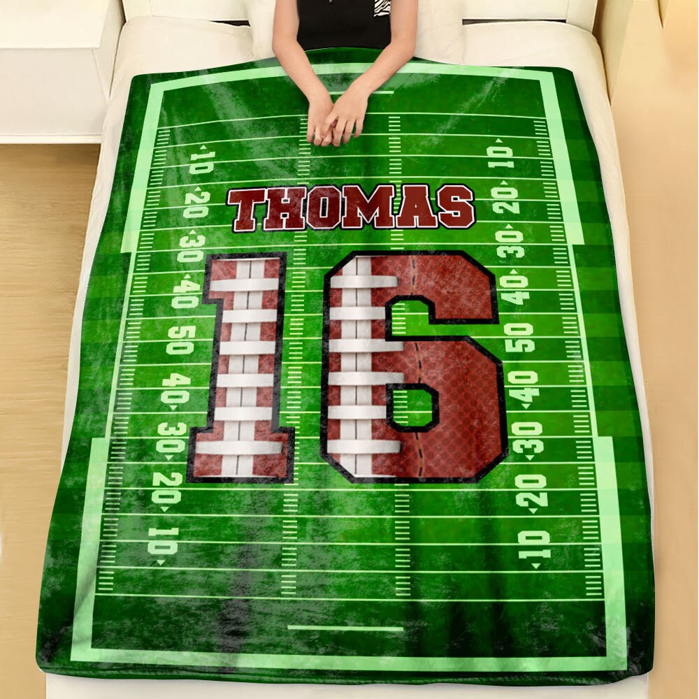 Personalized Football Blanket With Name & Number, Football Gift, Gift For Son Dad Husband Boyfriend Player, Football Team Gift, Custom Gift