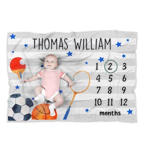 Sports Boy Personalized Blanket, Fleece Sherpa Baby Blanket Gift, Toddler Blanket, Baby Room Decor, Toddler Birthday Gift