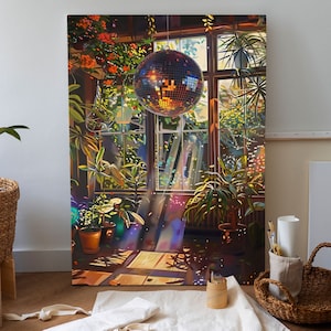 Disco Ball & Plant Canvas Poster, Plant Wall Art, Plant Poster, Botanical Canvas Wall Art, Plant Mom, Crazy Plant Lady Art,Plant Lovers Gift