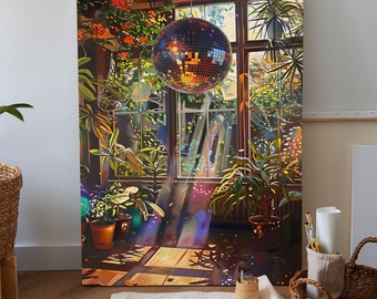 Disco Ball & Plant Canvas Poster, Plant Wall Art, Plant Poster, Botanical Canvas Wall Art, Plant Mom, Crazy Plant Lady Art,Plant Lovers Gift