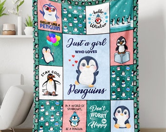 Just A Girl Who Love Penguins Blanket, Soft Cozy Sherpa Fleece Throw Blankets For Penguin Lovers, Birthday Gift for Girl
