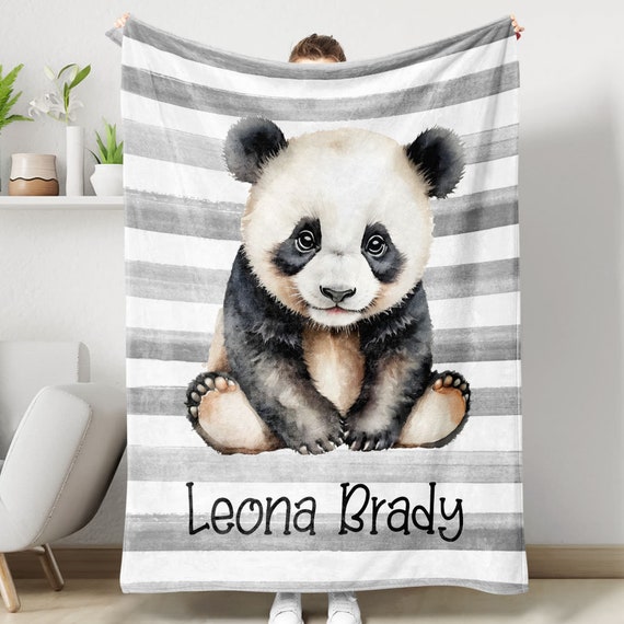 Little Panda Personalized Blanket, Fleece Sherpa Baby Blanket Gift