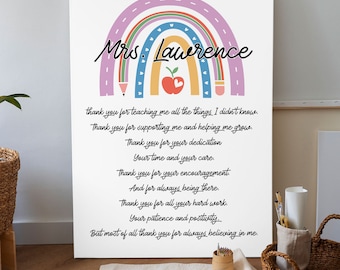 Thank You Poem For Teacher Wall Print, Housewarming Wall Art, Gift for Teacher, Teacher Art, Canvas Wall Art