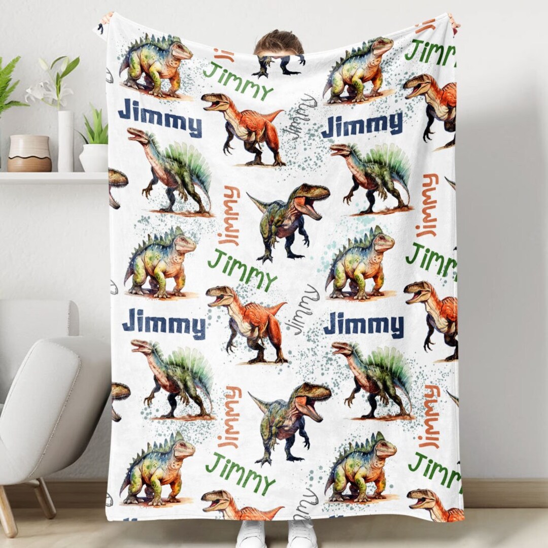 Print Pattern Dinosaur T rex Hooded Blanket