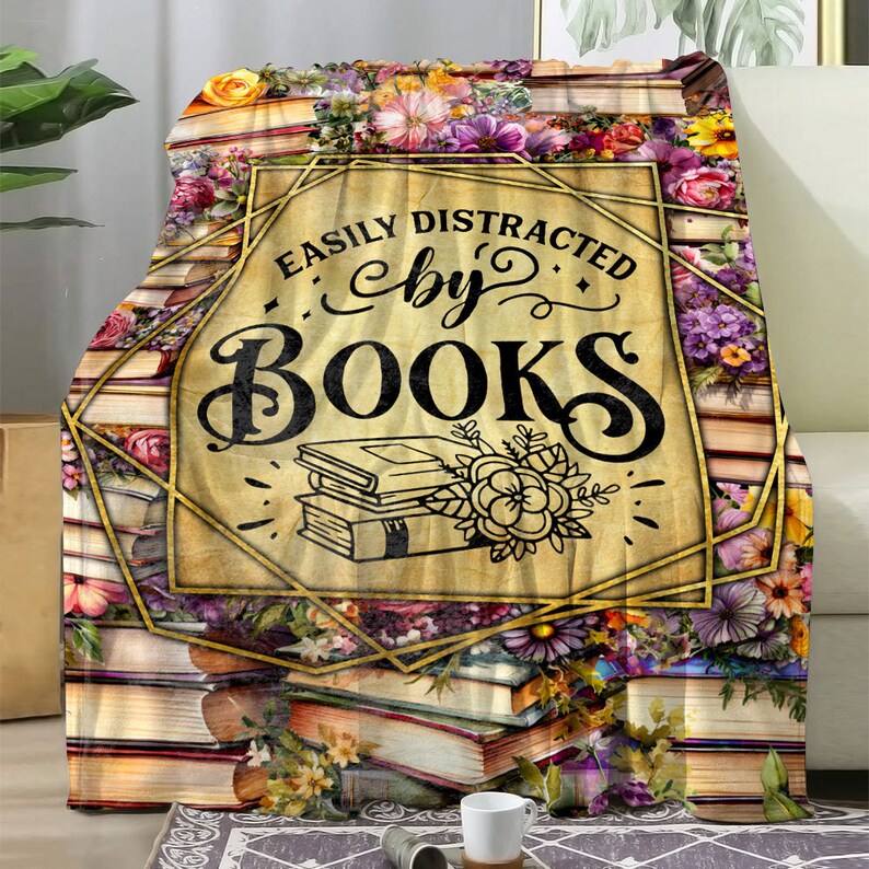 Easily Distracted by Books Sherpa Fleece Blanket, Book Lovers Blanket