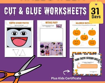 Halloween Schere Übungskasten | Kleinkind Schneide- und Klebeaktivitäten (Digitaler Download)