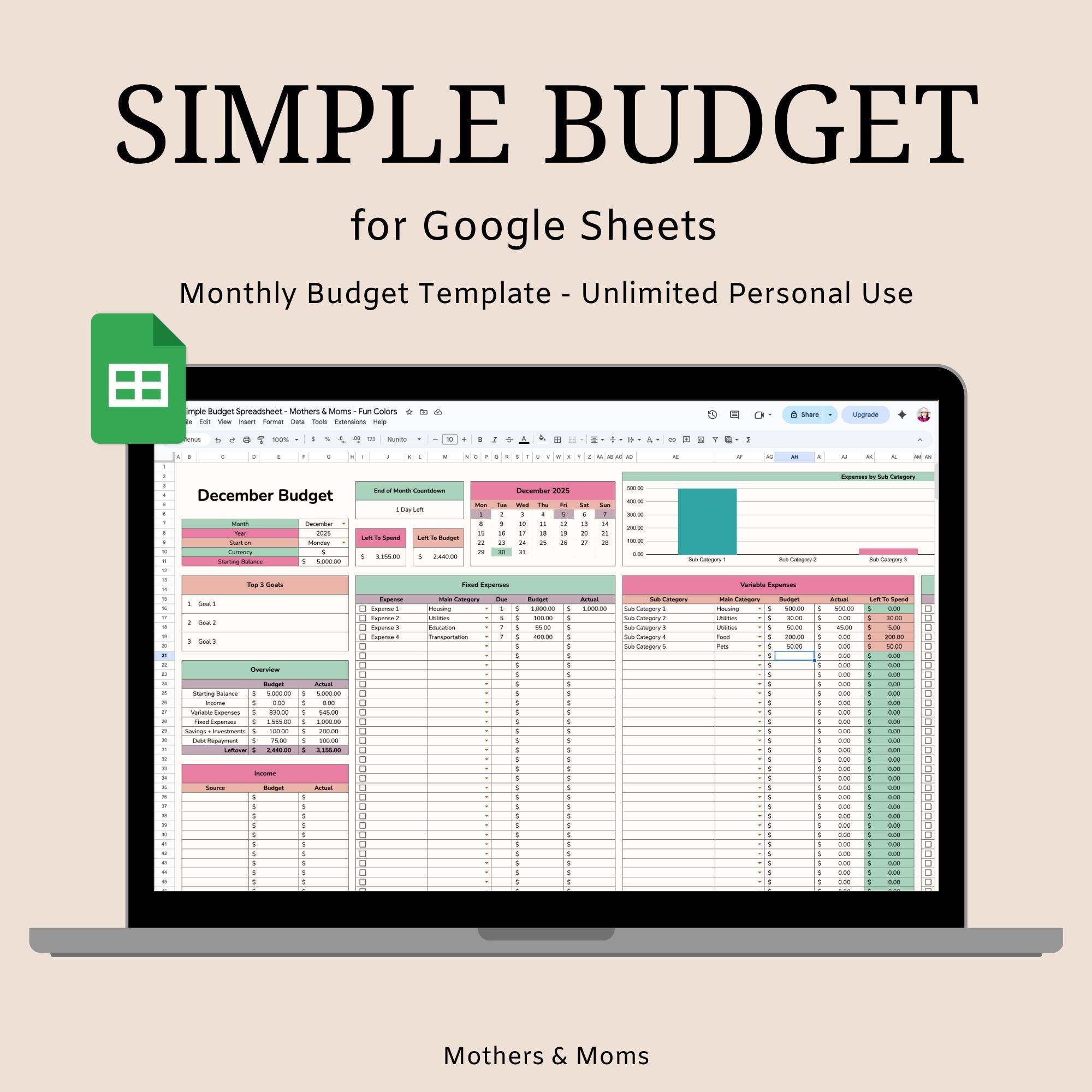 Monthly Budget Template Google Sheets Budget Planner Financial Tracker ...