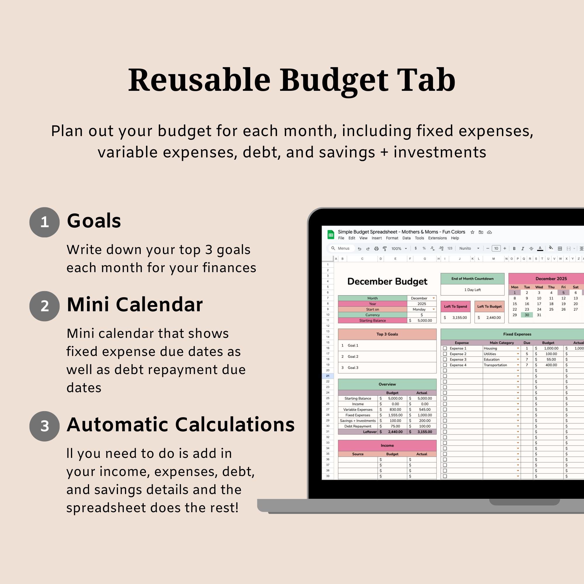 Monthly Budget Template Google Sheets Budget Planner Financial Tracker ...