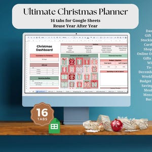 Pianificatore digitale di Natale, budget per le vacanze, monitoraggio dei regali, modello di foglio Google, organizzatore, lista della spesa, strumento di monitoraggio delle spese familiari, istantaneo