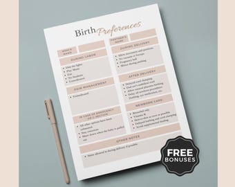 Editable Birth Plan Template, Natural Cesarean Preferences (Digital Download)