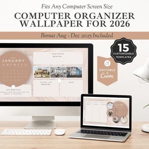 2026 Desktop Organizer Wallpaper Calendar Background Computer Setup Productivity Tool Organization Digital Planner Laptop Gift List Todo