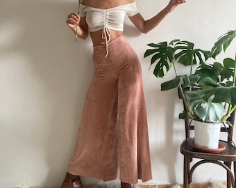 Handgemachte Öko Tex Samt Palazzo-Hose, dehnbare Schlaghose verhindert weites Bein, Yogahose tanzen Festivalhose