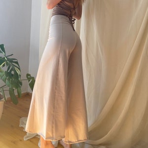 Handgemachte Baumwoll-Jersey Palazzo Hose: Umschlag Taille、Weites Bein