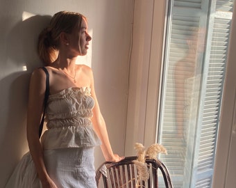 Handmade Shirred Tube Top: European Cotton, Boho Festival Blouse