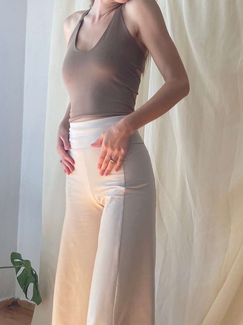 Handgemachte Baumwoll-Jersey Palazzo Hose: Umschlag Taille, Weites Bein image 2