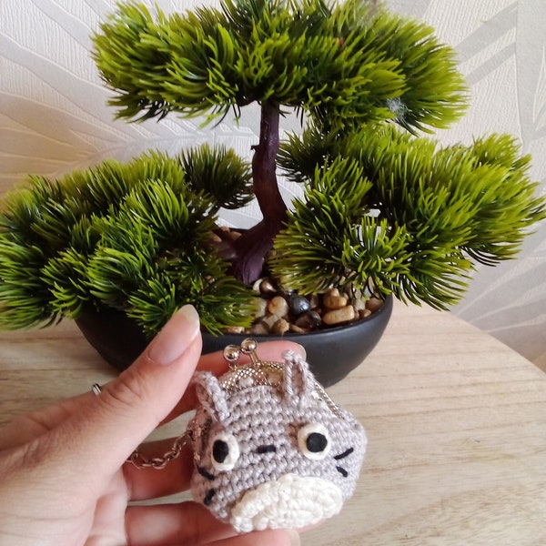 Amigurumi portefeuille Totoro crochet gris cadeau anniversaire fait main Noël