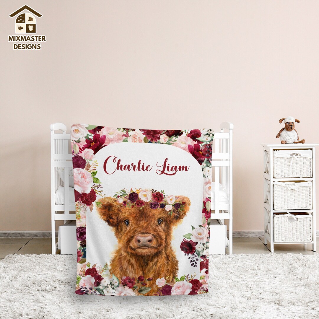 Personalized Cow Baby Blanket Baby Highland Cow Blankets Etsy