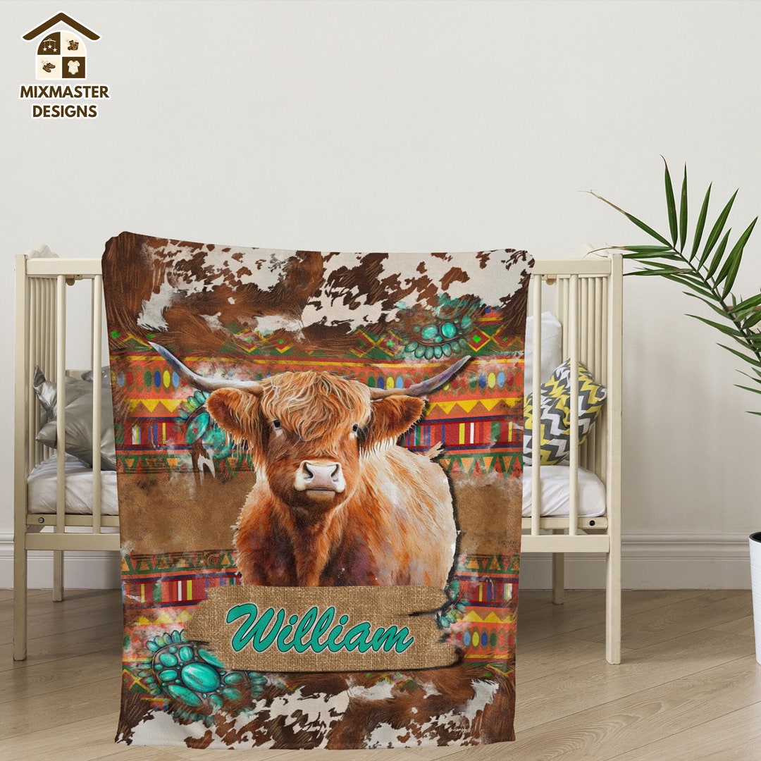Personalized Cow Baby Blanket Baby Highland Cow Blankets Etsy