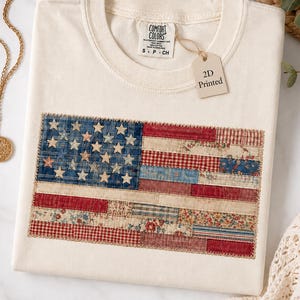 T-shirt med amerikansk flagga i bekväma färger, 250-årsjubileum för den fjärde juli, vintage-t-shirt med USA-grafik (2D-tryckt, inte quiltad)
