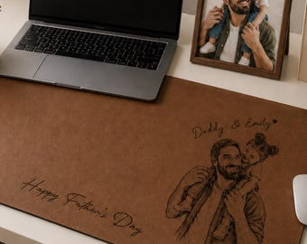 Tappetino da scrivania personalizzato con disegno a tratto e foto "Papà ti vogliamo bene", tappetino per mouse personalizzato con foto di papà e figlio, regalo per la festa del papà